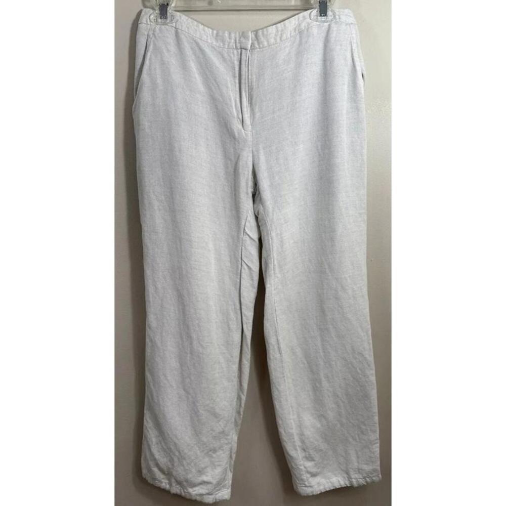 Kasper Linen Pants Women's 6 Ivory Straight Leg Mid-Rise Beachy Vacation